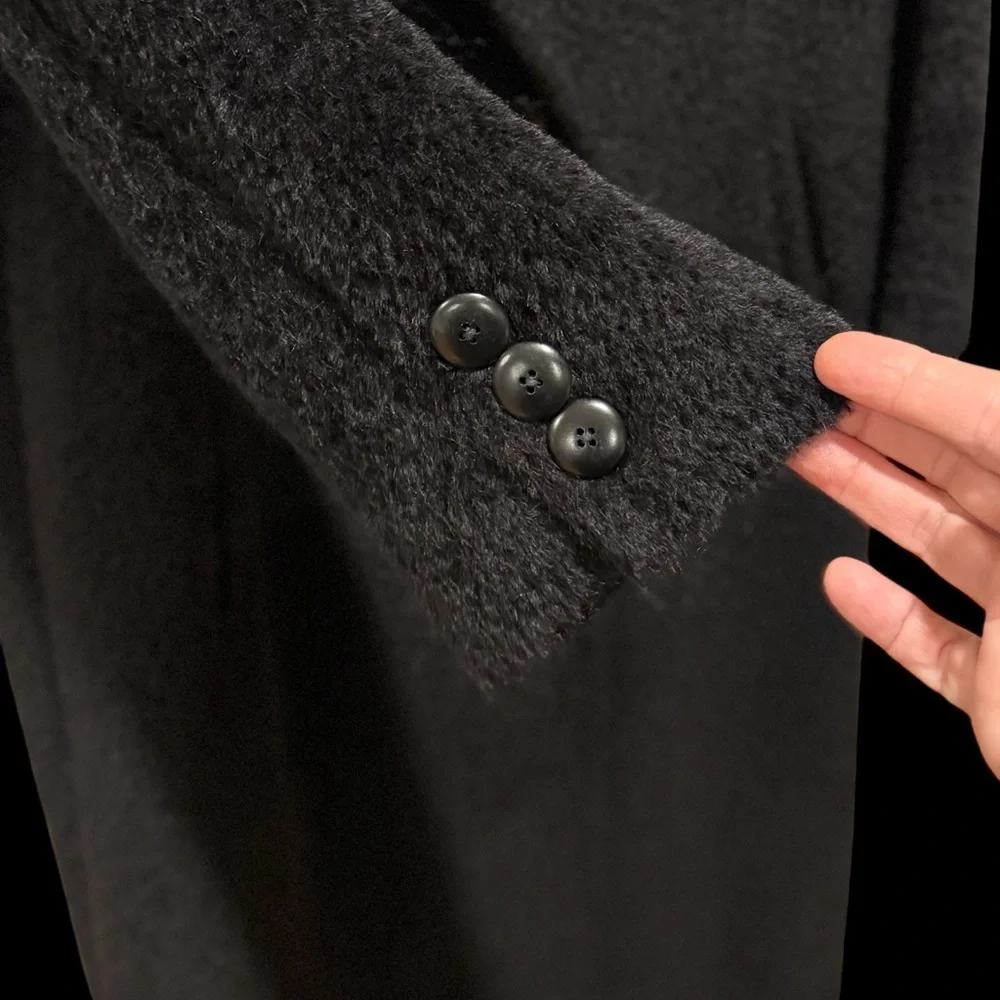 Max Mara Alpaca Wool Hooded Long Coat — Double Breasted, Black, Size 8 - Picture 10 of 12